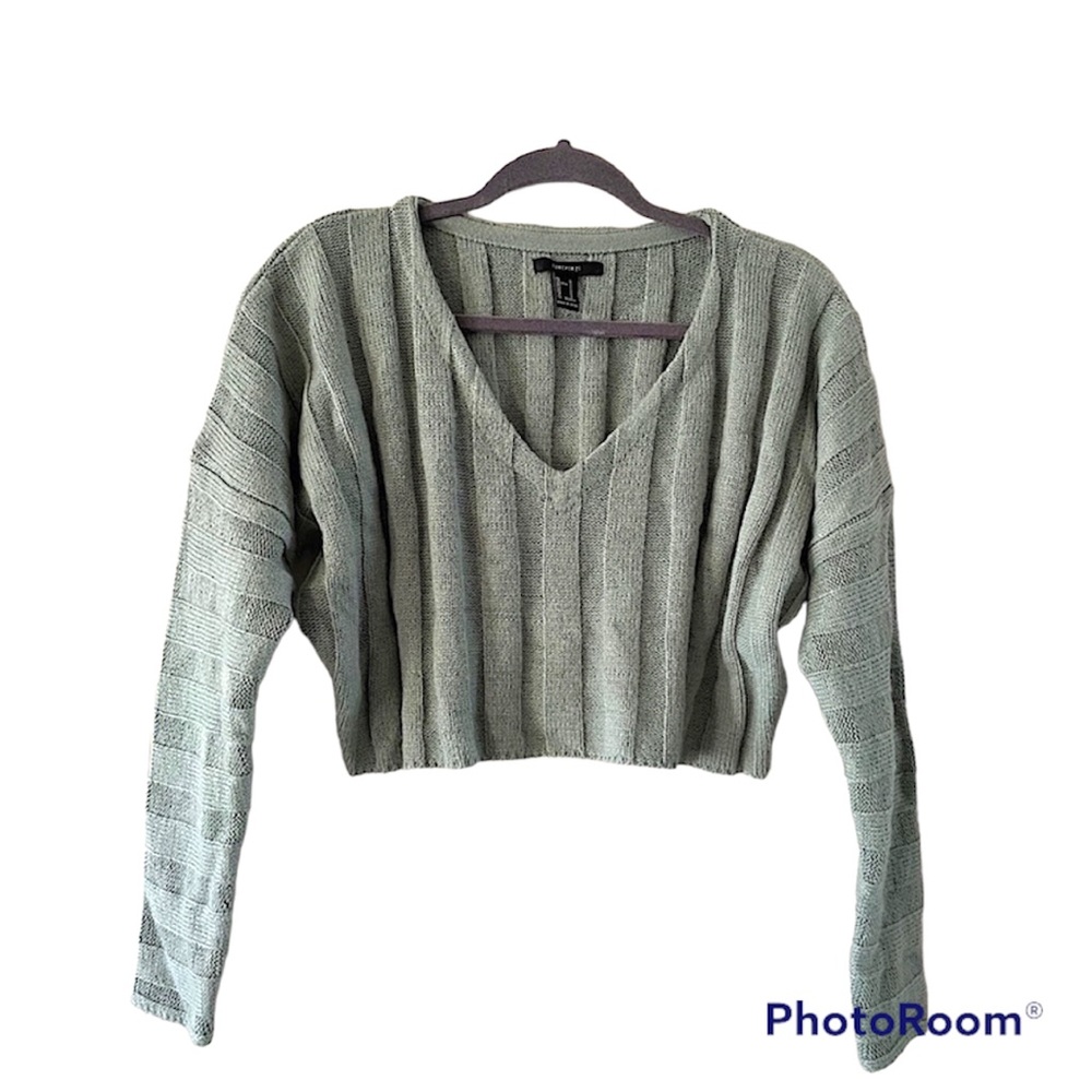 Forever 21 Green Knit Crop Sweater Size Small